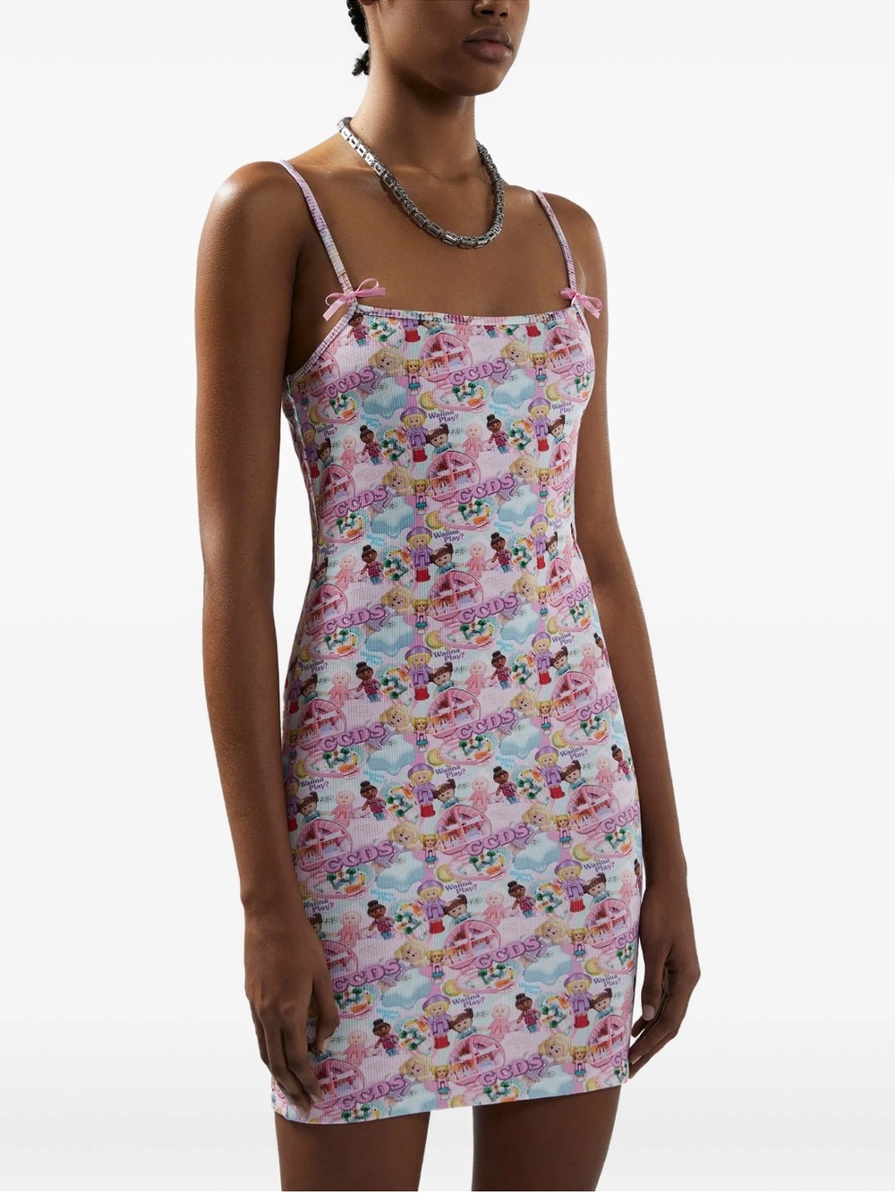 Pink Printed Slip Dress with Spaghetti Straps
